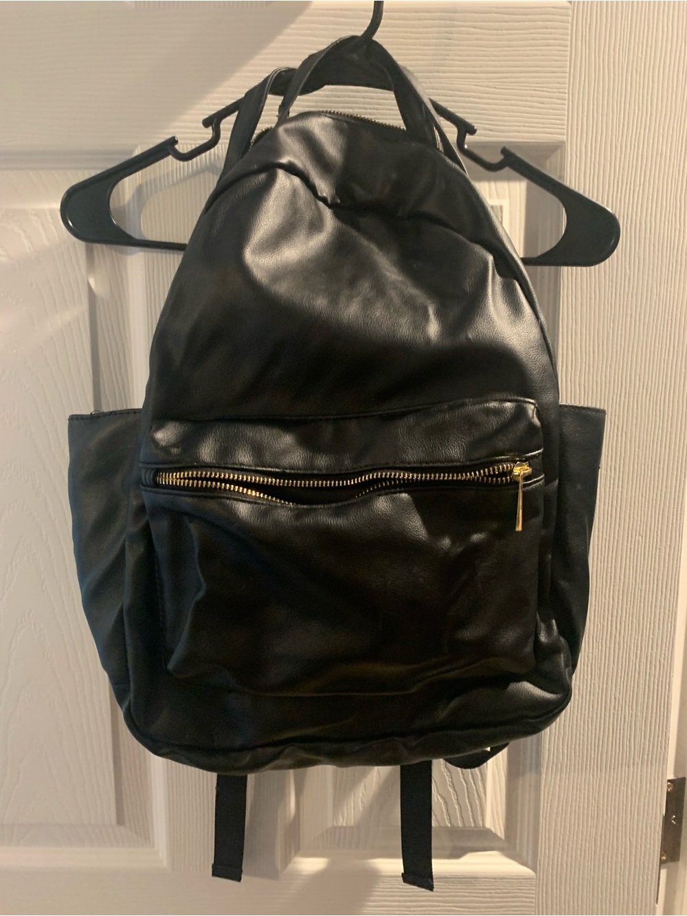 Women’s Black Faux Leather Backpack with Gold Zipper